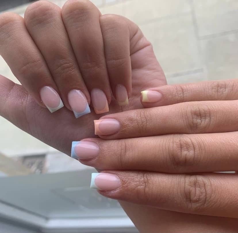 Spring trend 2021 colourful French mani